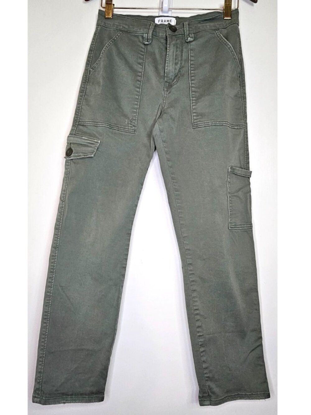 Frame Denim Cargo Crop Pants Straight Leg Ankle Jeans 25 Platoon Olive Green